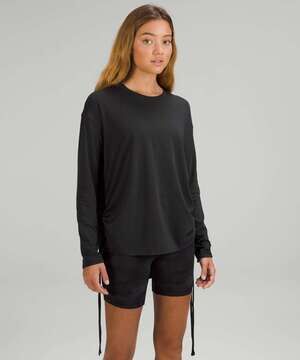 Lululemon Pima Cotton Side-Cinch Long Sleeve Shirt Black SZ 4 ATHLEISURE
